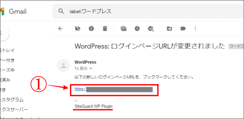 SiteGuard WP PluginURL変更メール画像