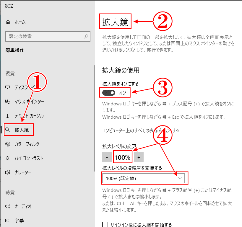 拡大鏡の設定内容