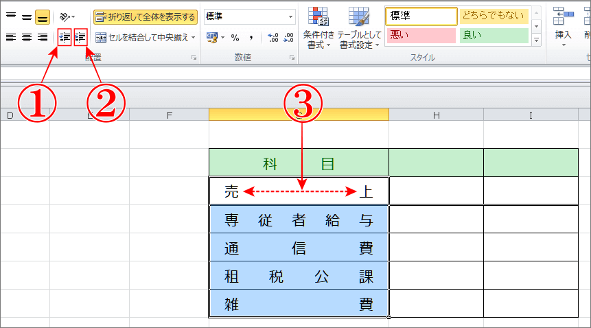 エクセルで文字幅をそろえるの微調整の方法