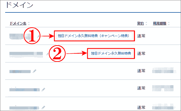エックスサーバーアカウントで昔の独自ドメイン永久無料特典と現在の名前が同じを確認