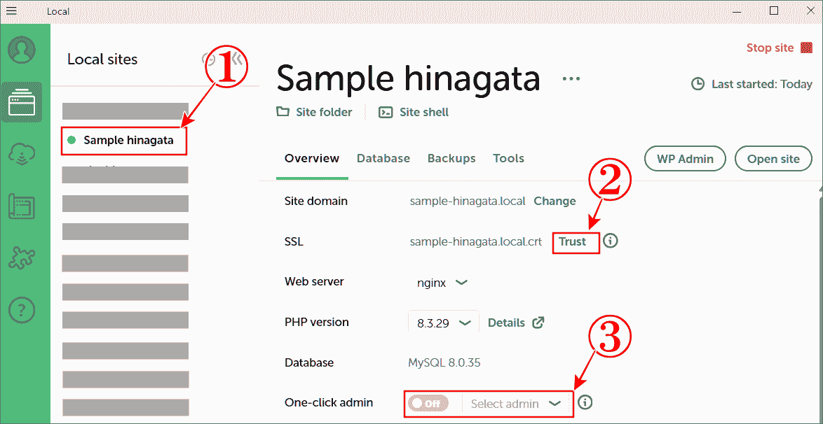 LocalのBlueprint（ブループリント）から新しいサイトを完成しLocalに追加できた