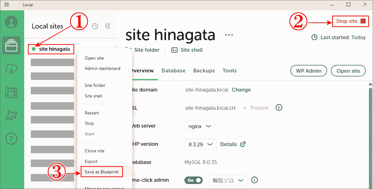 LocalのBlueprintはサイトを起動してから